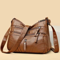 Women Vintage Soft Pu Leather Crossbody Bag Multi Zipper Pockets Large Capacity Casual Daily Work Travel Shoulder Handbag Brown