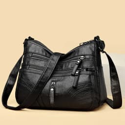 Women Vintage Soft Pu Leather Crossbody Bag Multi Zipper Pockets Large Capacity Casual Daily Work Travel Shoulder Handbag Brown