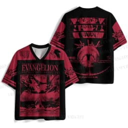 New Anime Neon Genesis Evangelion Rei Ayanami Print Mesh Jersey T-shirt Men Oversized Streetwear V-Neck Casual Short Sleeve Tops