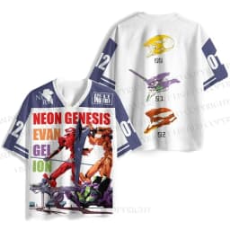 New Anime Neon Genesis Evangelion Rei Ayanami Print Mesh Jersey T-shirt Men Oversized Streetwear V-Neck Casual Short Sleeve Tops