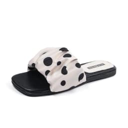 2026 Summer Women Platform Thick Bottom Slippers Vintage Polka Dot Shoes Outdoor Square Toe Beach Vacation Dress Slides