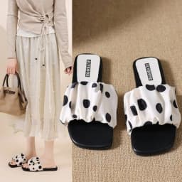 2026 Summer Women Platform Thick Bottom Slippers Vintage Polka Dot Shoes Outdoor Square Toe Beach Vacation Dress Slides