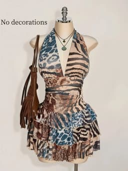 plus Size Mini Dress Fashionable Mesh Print Leopard Pattern Backless Beach Holiday Short Skirt Women's Summer Clothing