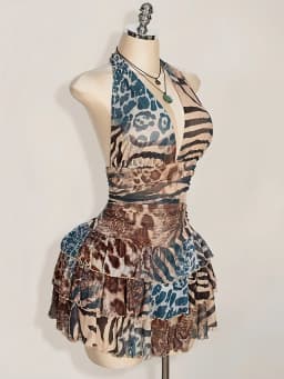 plus Size Mini Dress Fashionable Mesh Print Leopard Pattern Backless Beach Holiday Short Skirt Women's Summer Clothing
