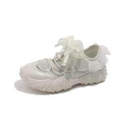 Sweet Princess Mary Jane Sneakers for Girls Large Bow Ribbon Adjustable Strap Soft Sole Walking Shoes Summer Breathable