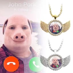 For John Pork Is Calling Answer Call Phone Humor Funny Pig Lover Graphic The Moon Necklace Angel Wings Pendant Necklace Gift