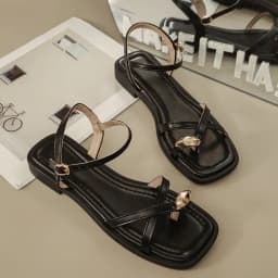 Sandals Women 2026 Summer New Fashion Square Toe Roman Shoes Simple Fairy Strap Women Shoes Flat Casual Shoe Sandalias De Mujer