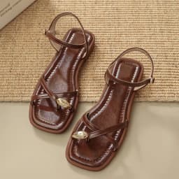 Sandals Women 2026 Summer New Fashion Square Toe Roman Shoes Simple Fairy Strap Women Shoes Flat Casual Shoe Sandalias De Mujer