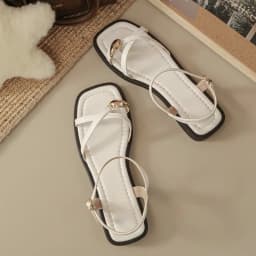 Sandals Women 2026 Summer New Fashion Square Toe Roman Shoes Simple Fairy Strap Women Shoes Flat Casual Shoe Sandalias De Mujer
