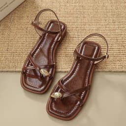 Sandals Women 2026 Summer New Fashion Square Toe Roman Shoes Simple Fairy Strap Women Shoes Flat Casual Shoe Sandalias De Mujer