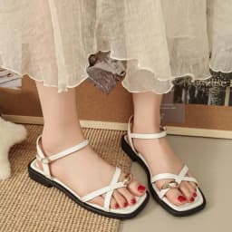 Sandals Women 2026 Summer New Fashion Square Toe Roman Shoes Simple Fairy Strap Women Shoes Flat Casual Shoe Sandalias De Mujer