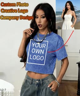 Custom Image Photo Personalized Logo Women's Washed T Shirts Hip Hop Casual T-Shirt Summer Cotton Streetwear Y2K Slim Clothes