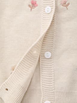 Girls' Knitted Round-Neck Cardigan with Handmade Floral Embroidery Pattern