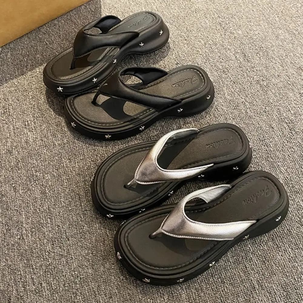 Solid Color Y2K Platform Flip Flops Soft EVA Wedges Thong Sandals Non-Slip Toe Spring Beach Slippers Women Women