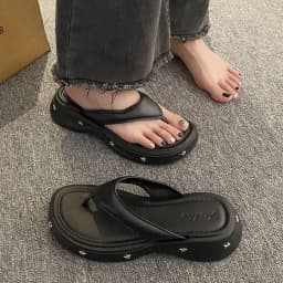 Solid Color Y2K Platform Flip Flops Soft EVA Wedges Thong Sandals Non-Slip Toe Spring Beach Slippers Women Women