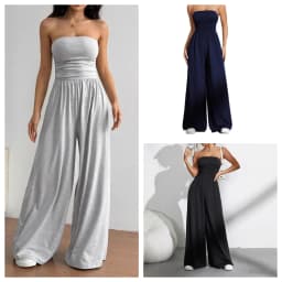 Women's Strapless Tube Top Jumpsuit Ruched High Waist Wide Leg Pants Casual Loose One-Piece Romper Summer Black