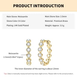 Rrjzz 2.5mm Full Moissanite Sweet Bubble Hoop Earrings for Women GRA D-Color Lab Created Diamond Earrings Wedding Jewelry Gifts