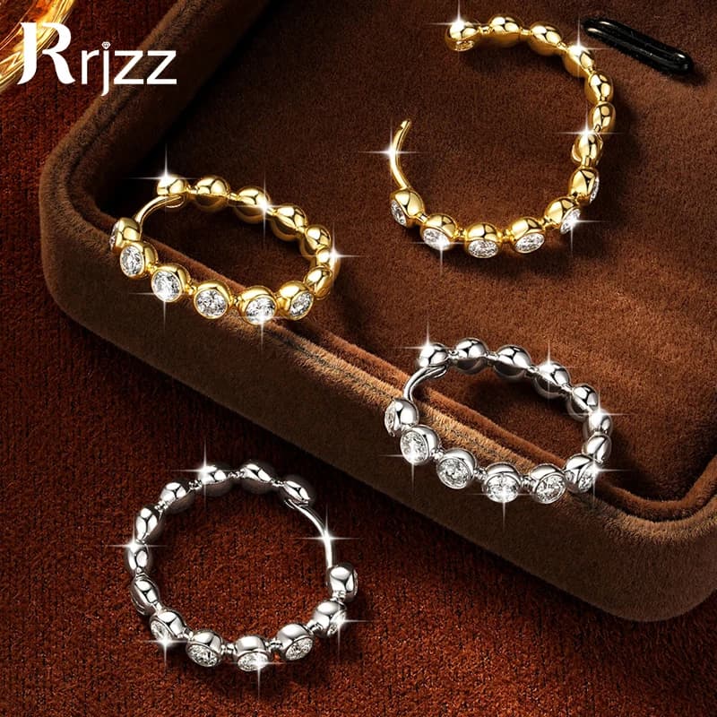 Rrjzz 2.5mm Full Moissanite Sweet Bubble Hoop Earrings for Women GRA D-Color Lab Created Diamond Earrings Wedding Jewelry Gifts