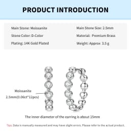 Rrjzz 2.5mm Full Moissanite Sweet Bubble Hoop Earrings for Women GRA D-Color Lab Created Diamond Earrings Wedding Jewelry Gifts