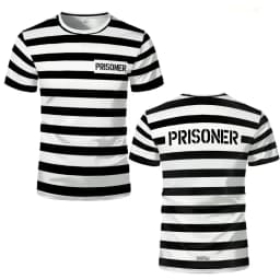 2026 New Prisoner Striped T-Shirt Black White Prison Theme Fun And Novel Short Sleeve Men's And Women's Party Cosplay Costumes