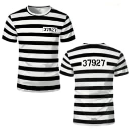2026 New Prisoner Striped T-Shirt Black White Prison Theme Fun And Novel Short Sleeve Men's And Women's Party Cosplay Costumes