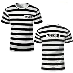 2026 New Prisoner Striped T-Shirt Black White Prison Theme Fun And Novel Short Sleeve Men's And Women's Party Cosplay Costumes