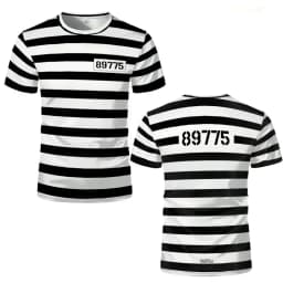 2026 New Prisoner Striped T-Shirt Black White Prison Theme Fun And Novel Short Sleeve Men's And Women's Party Cosplay Costumes