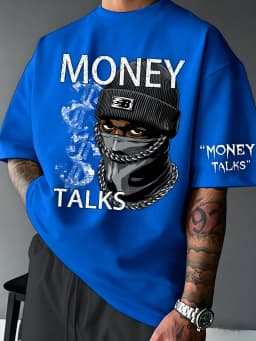 European and American Men's Summer Figure Wealth Letter Print Comfortable and Breathable Round Neck Tshirt Outdoor Street Top