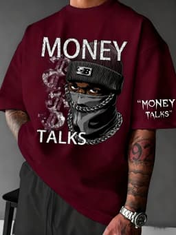European and American Men's Summer Figure Wealth Letter Print Comfortable and Breathable Round Neck Tshirt Outdoor Street Top