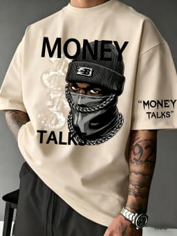 European and American Men's Summer Figure Wealth Letter Print Comfortable and Breathable Round Neck Tshirt Outdoor Street Top