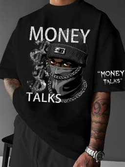 European and American Men's Summer Figure Wealth Letter Print Comfortable and Breathable Round Neck Tshirt Outdoor Street Top