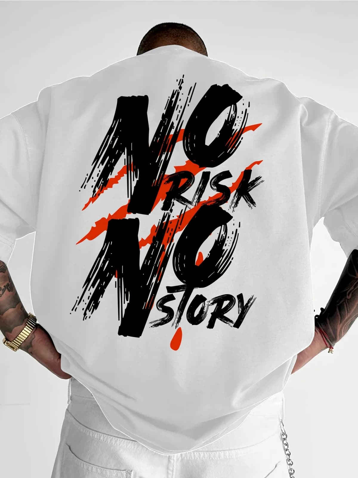 No Risk No Story Quote Graphic Print 100% Cotton Mens T Shirt for Summer Streetwear Ideal for Bold Statement Outfits