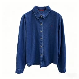 CH Embroidered Denim Long Sleeve Shirt Women Point Collar Regular Fit American Style Comfortable Casual Daily Tops