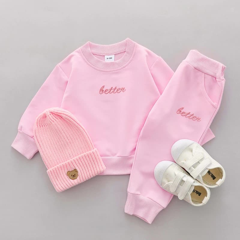 2PCS Baby Girls' Long-Sleeved Alphabet Embroidered Outfit Set Spring Autumn Two-Piece Outfit for Little Girls