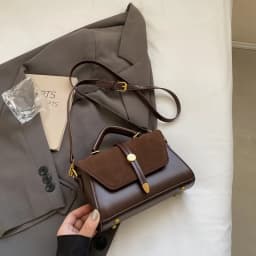 Elegant Faux Handbag with Adjustable Strap Golden-Tone Hardware and Flap Closure - Trendy Commuting Hobo Crossbody Bag for Women