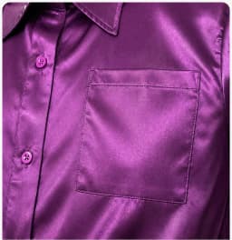 Women's Purple Satin Long Sleeve Shirt, Turn-Down Collar Button Down Blouse with Pockets