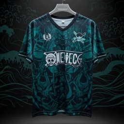Men's One Piece Straw Hat Pirates Samurai Wave Pattern 3D Printed V-Neck Sports Jersey Tee Stylish Casual Wear for Anime Fans