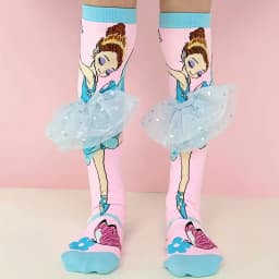 1 pair of children's knee-high stockings with ballerina image pattern