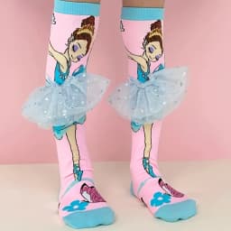 1 pair of children's knee-high stockings with ballerina image pattern