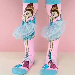 1 pair of children's knee-high stockings with ballerina image pattern