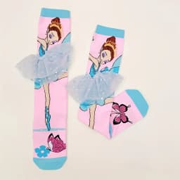 1 pair of children's knee-high stockings with ballerina image pattern