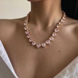 Romantic Rainbow Pink Heart Zircon Link Chain Necklace for Women Elegant Gold Color Choker Necklaces Valentine's Day Gifts