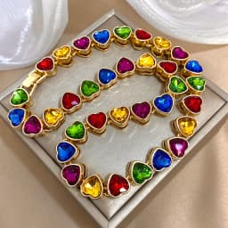 Romantic Rainbow Pink Heart Zircon Link Chain Necklace for Women Elegant Gold Color Choker Necklaces Valentine's Day Gifts