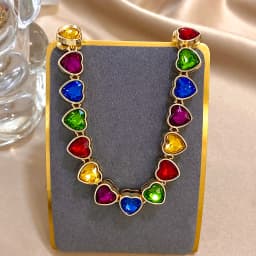 Romantic Rainbow Pink Heart Zircon Link Chain Necklace for Women Elegant Gold Color Choker Necklaces Valentine's Day Gifts