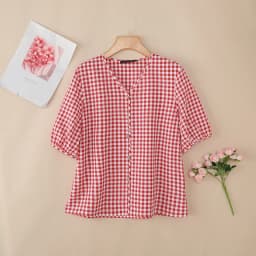 ZANZEA Women Loose Gingham Shirts Vintage Half Puff Sleeve V-Neck Button Up Tops Summer Daily Casual Plaid Blusas de Mujer