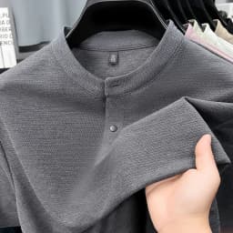 2026 New Men's Single Button Henley Neck Tee Comfortable Textured Fabric Short Sleeve For Casual And Business