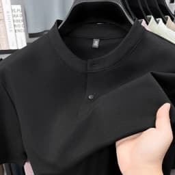 2026 New Men's Single Button Henley Neck Tee Comfortable Textured Fabric Short Sleeve For Casual And Business