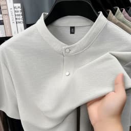 2026 New Men's Single Button Henley Neck Tee Comfortable Textured Fabric Short Sleeve For Casual And Business