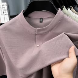 2026 New Men's Single Button Henley Neck Tee Comfortable Textured Fabric Short Sleeve For Casual And Business
