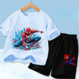 Red Spider Printed Children Print T-shirt Summer Clothes 3-12Yrs Boys Girls Short-sleeved Top+Shorts Casual Sports Set Clothing